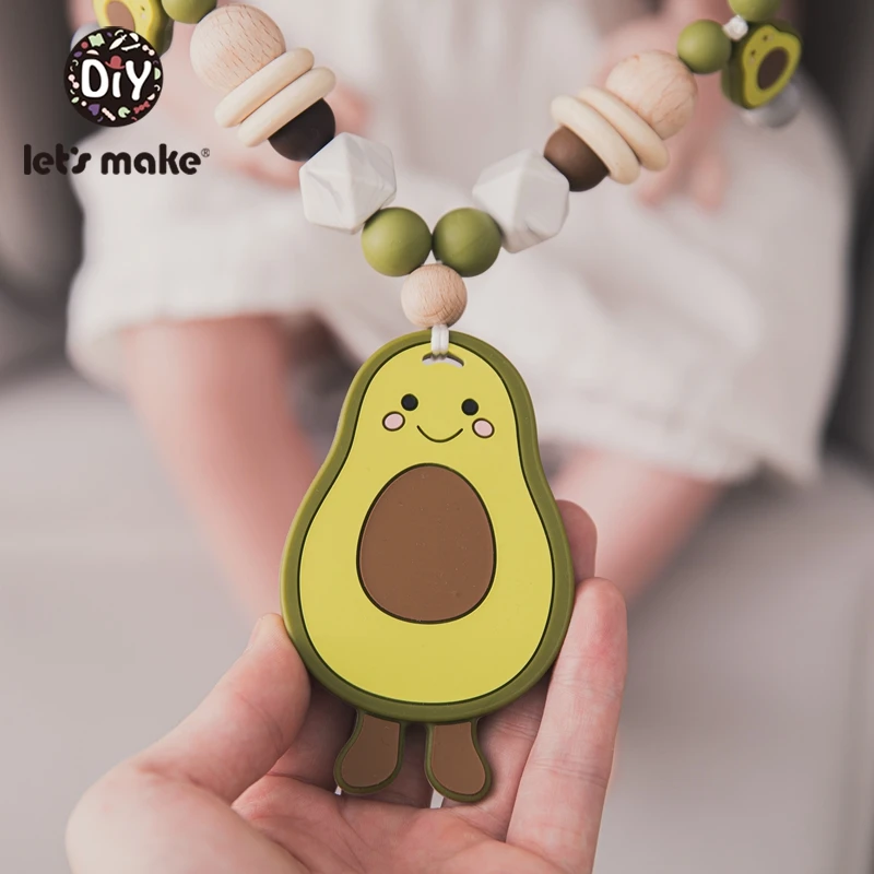 Laten We 1Pc Baby Speelgoed Hout Clip Avocado Winkelwagen Keten Hanger Rammelaar Siliconen Bijtring Houten Bell Baby Care kinderspeelgoed