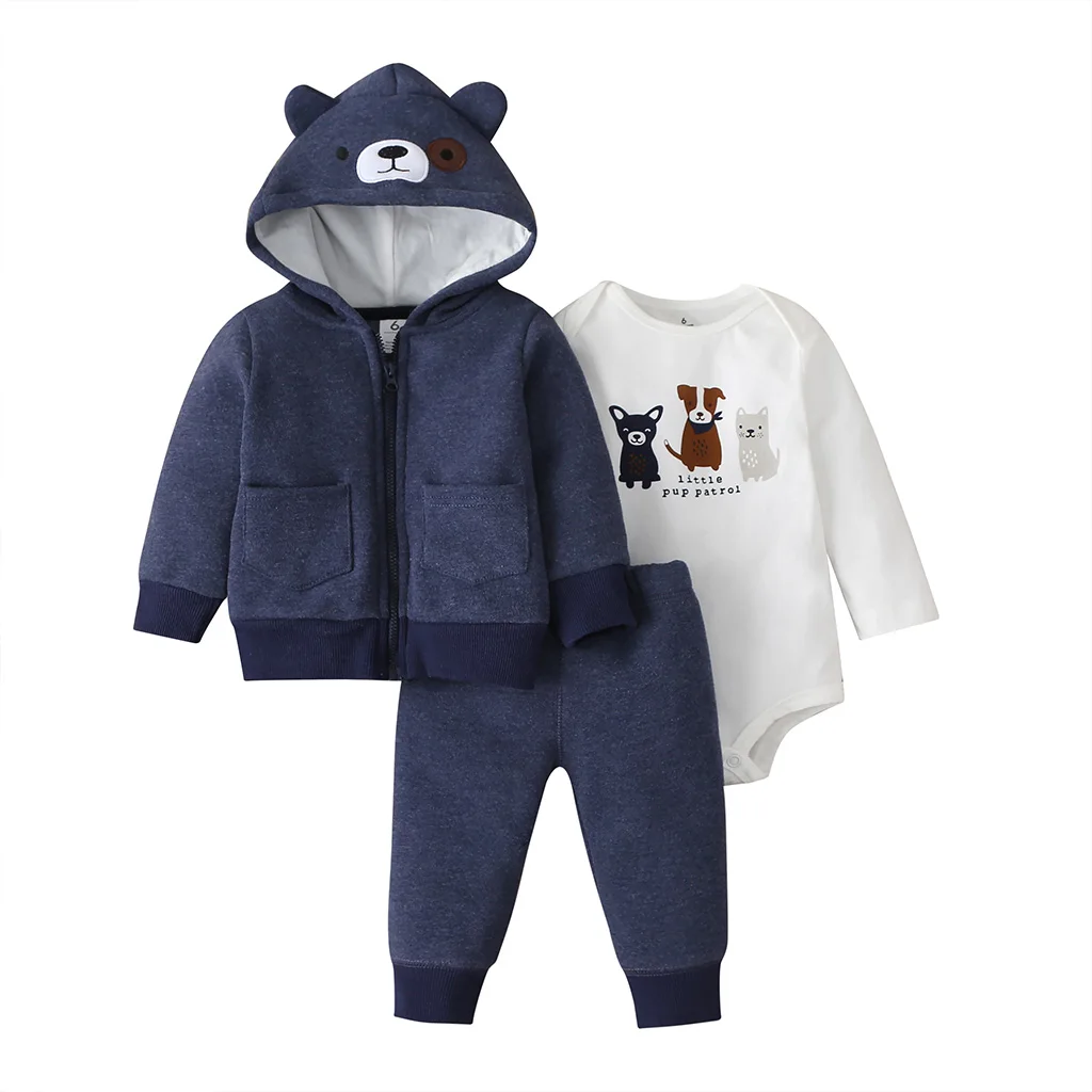 Infant Baby boy girls clothes 2024 Autumn Winter Warm Hooded Coat+Bodysuit+Pants 3 Pieces Bebe Kids Clothing Outfits Sets