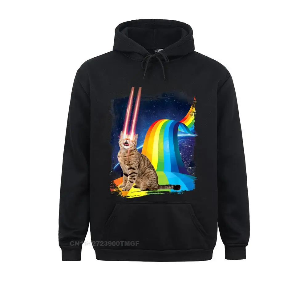 

Prevailing Men Sweatshirts Long Sleeve Hoodies Sportswears Laser Cat Rainbow Oversized Hoodie Sci-Fi Space Geek by Zany Brainy