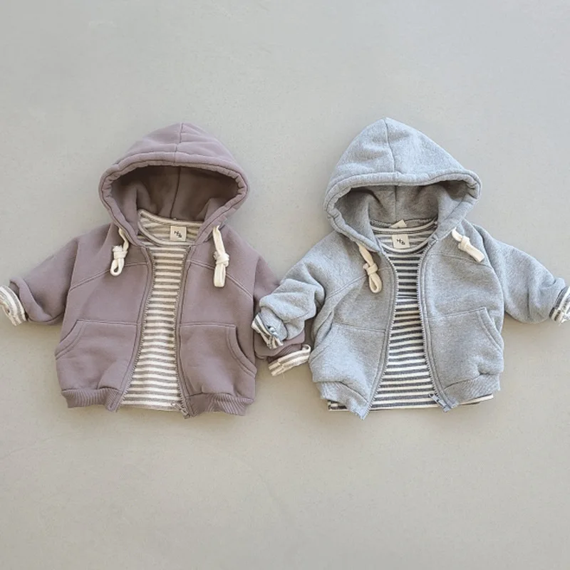 2024 Autumn New Baby Hooded Coat Solid Casual Kids Zipper Cardigan Jacket For Boys And Girls Long Sleeve Hoodie Baby Clothes