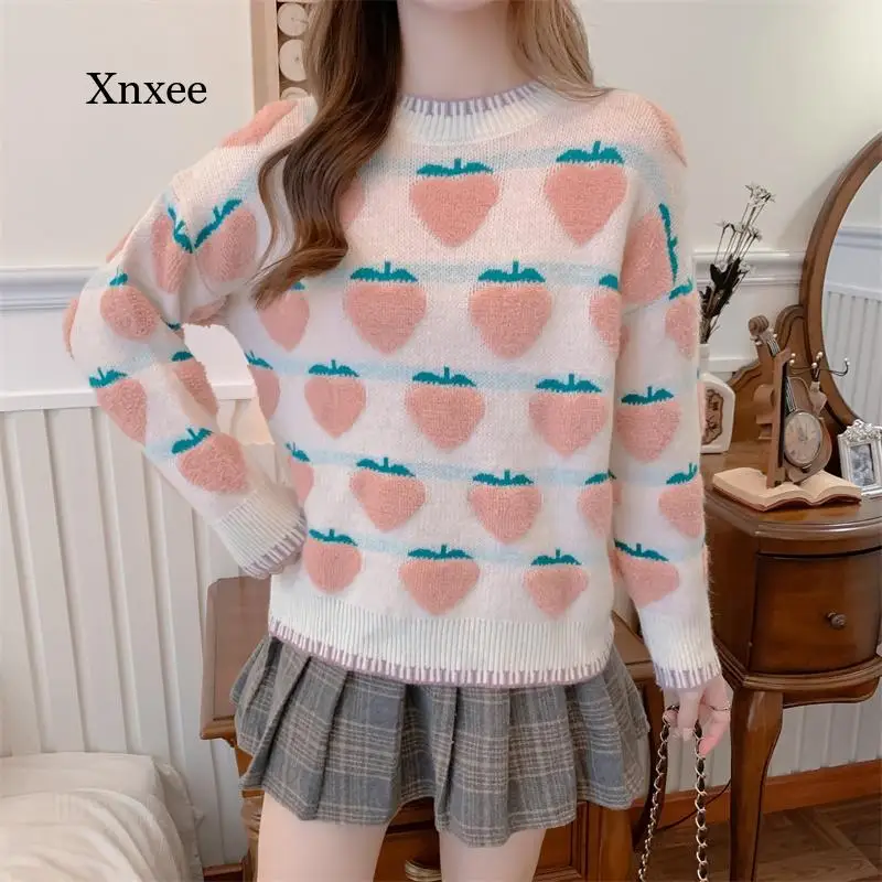 Women Long Sleeve Sweater Autumn Winter Casual Pullover Hot Sale Korean Knitted Jumper Female Strawberry Knitted Kawaii Clothing