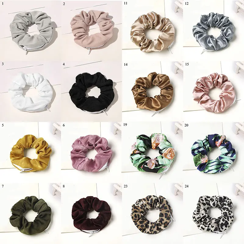 Scrunchies de terciopelo con cremallera para mujer, cintas creativas para el pelo, de bolsillo, de calidad de marca, Color sólido, novedad de 2023