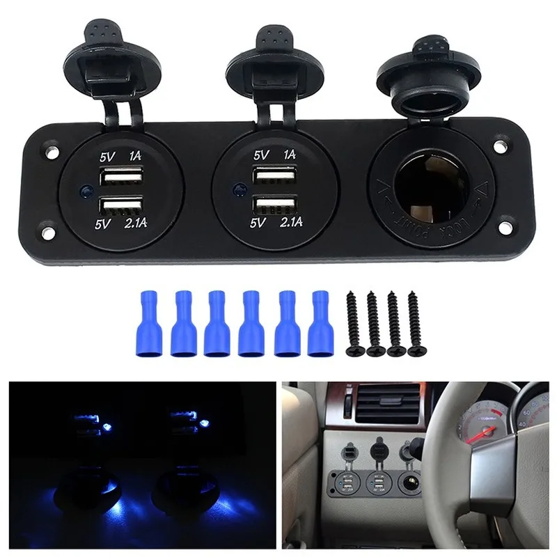 Multi Port 12-24V Universally Waterproof Dual USB Car Cigarette Lighter Socket Splitter Charger Power Adapter Outlet 5V/3.1A