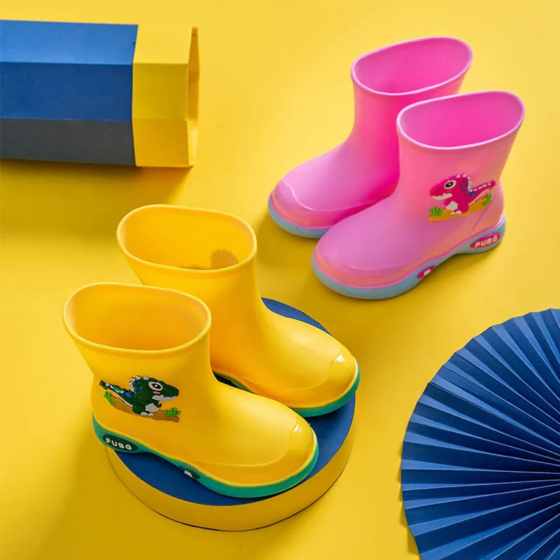 Water Shoes for Baby Girl Boy Shoes Waterproof Cute Rain Boots Kids PVC Rubber Dinosaur Pattern Rain Shoes with Removable Velvet