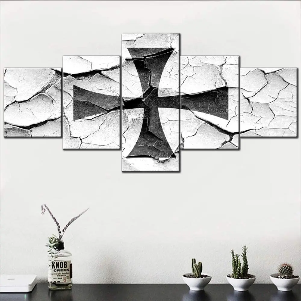 No Framed 5 Pieces Red Cross Templar Knight Flag HD Print Wall Art Canvas Posters Pictures Paintings Home Decor for Living Room