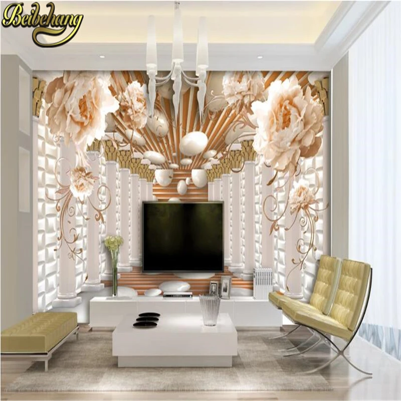 beibehang Custom photo 3D photo wallpaper for living room sofa Peony roman column 3d mural wall paper Wall painting bedroom