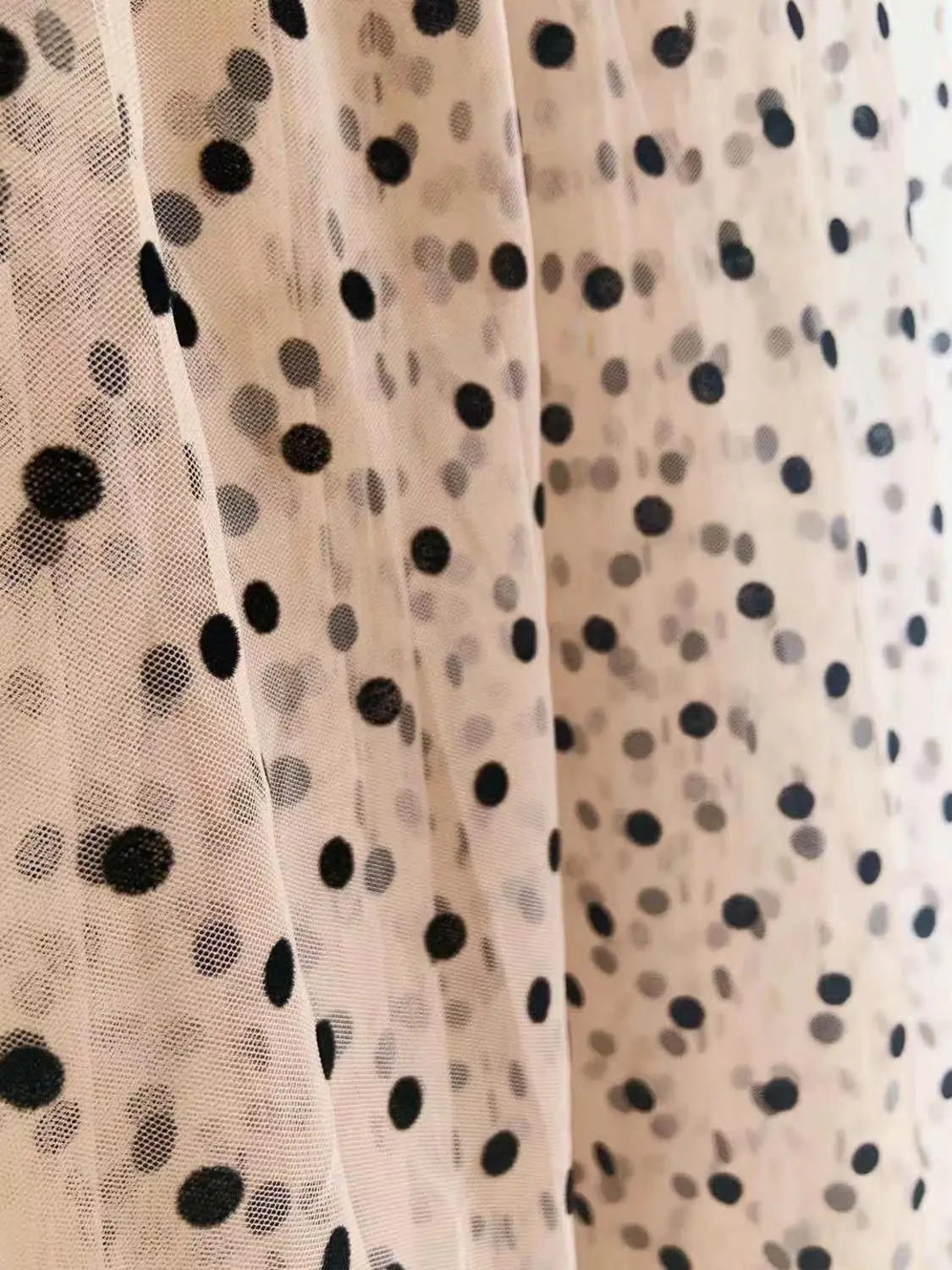 Tan Brown Tulle Lace Fabric with Black Polka Dots Tulle Mesh Fabric With Velvet Dot New Arrival