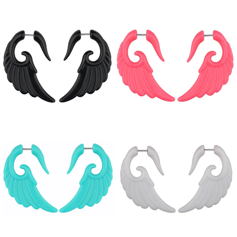 2pcs Acrylic Fake Cheater Stretcher Plugs Tunnel Faux Ear Taper Gauges Spiral Wing Stud Earrings Expander Piercing Body Jewelry