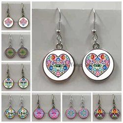 2020 new Polish folk art picture fashion earrings, glass convex round modern paper-cut element earrings