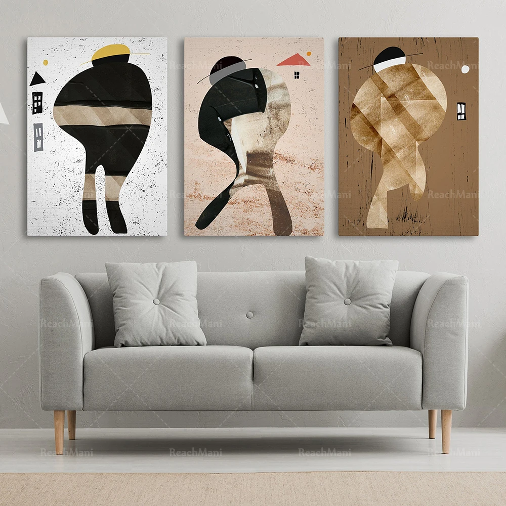 مجموعة مكونة من 3 أشكال تجديلية للرجال، تمثيلات تجديلية d'art de mur، impressions الحديثة d'art du Midt du ciccle، ill