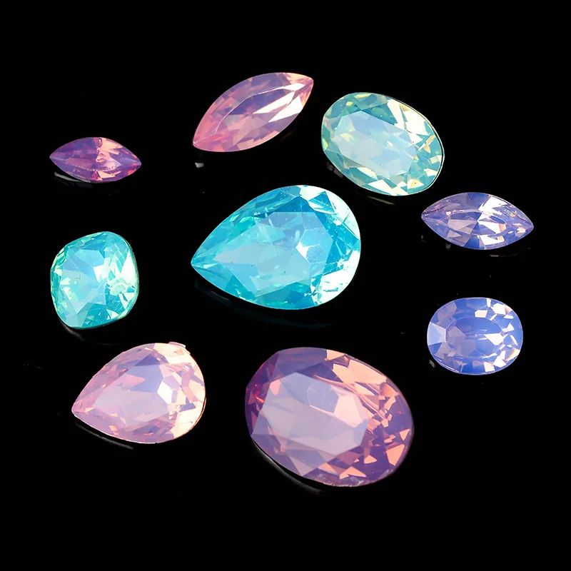 12p/lot teardrop navette oval opal color pointed back acrylic resin rhinestone jewels beads DIY craft headwear shoes bag clothes