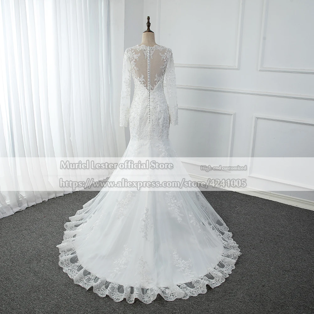 Robe De Soiree De Mariage Echte Foto Ivoor Kant Applicaties Kristallen Parels Mermaid Trouwjurken 2021 Knoppen Terug Bruidsjurken