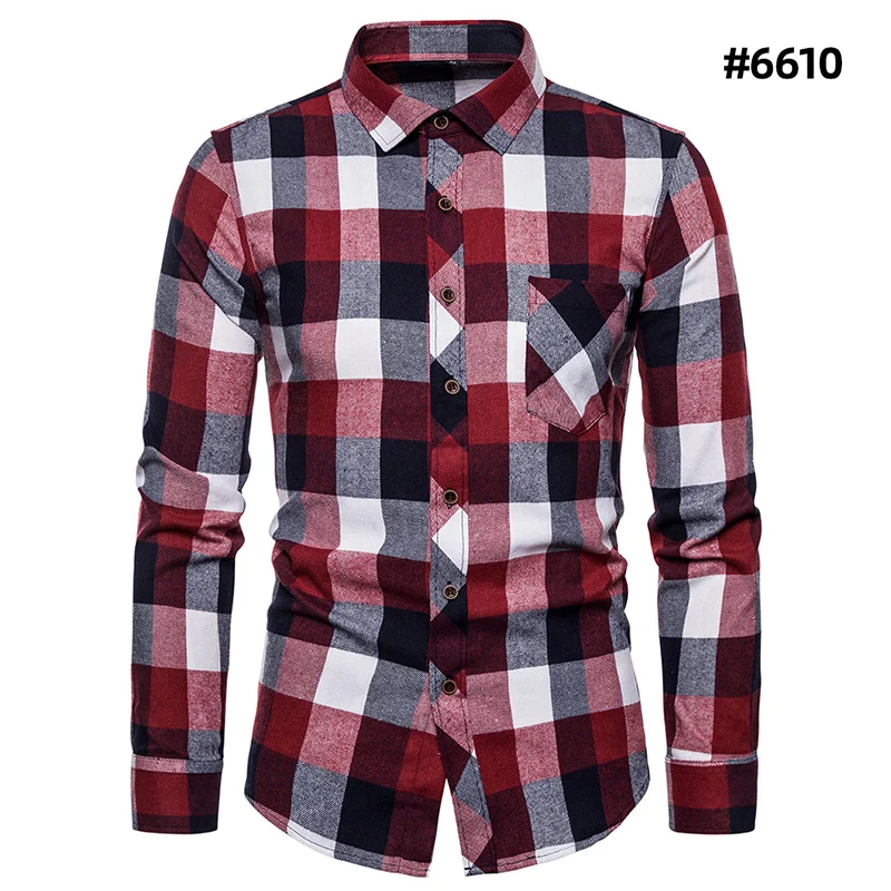 New styles in spring and AutumnFlannel Shirt Men Slim Fit Plaid Casual shirts Long Sleeve  Male Shirts Trend