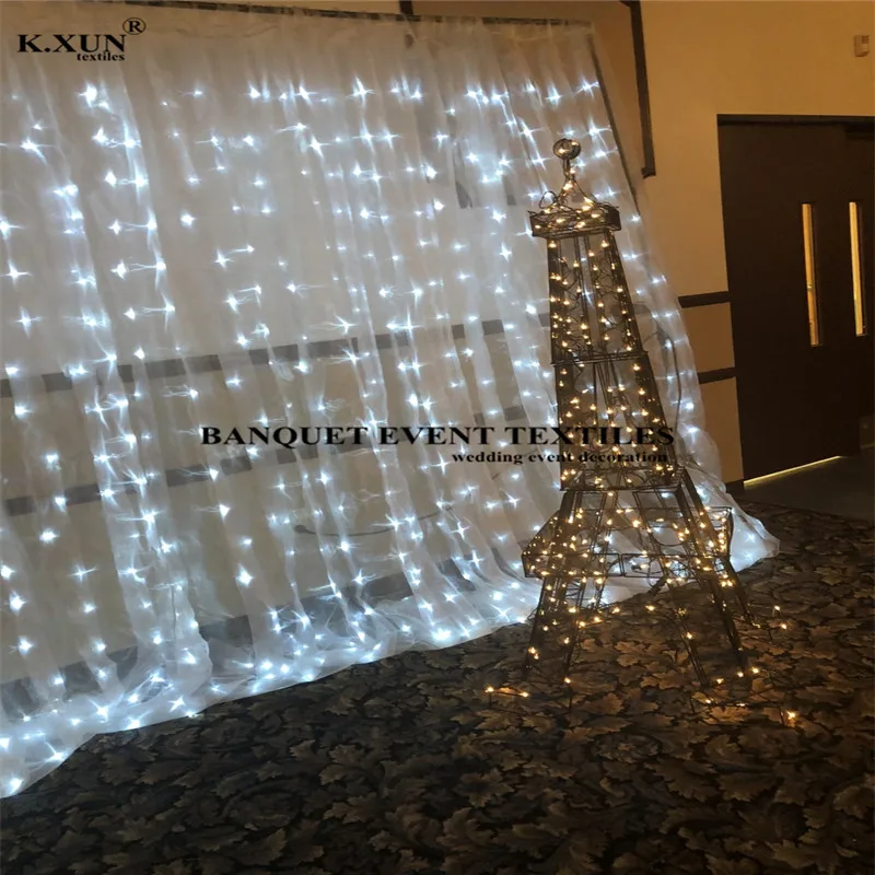 Nice Looking Sheer Organza Wedding Backdrop With White Led Light Stage Background Wedding Photo Booth Event Party Decoration