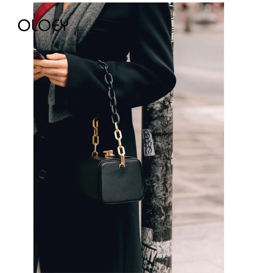 Fashion Vintage Acrylic chain Luxury Handbags Women Simple square box Bags PU Leather Flap Messenger Bag Lady Lock Shoulder bags