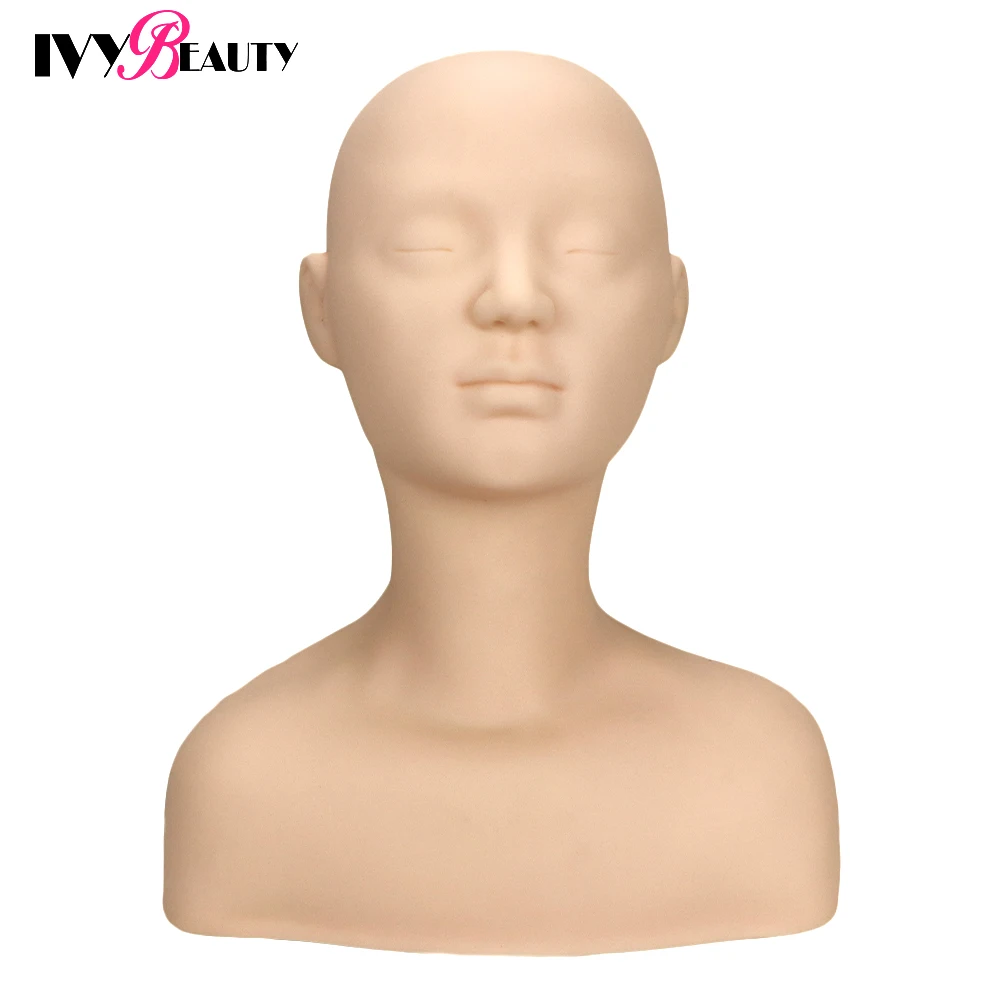 Soft Silicone Massage Training Mannequin Head With Shoulder Professional Cosmetology Make Up Practice Doll Head For Hairdressers