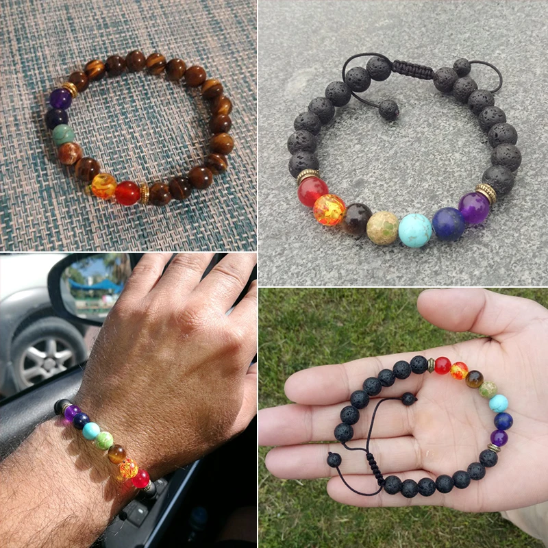 7 Chakra Bracelet Men Black Lava Tiger Eye Stones Healing Balance Beads Reiki Buddha Prayer Natural Stone Yoga Bracelets Bangles image 5