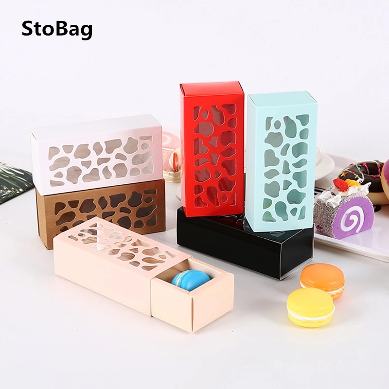 StoBag 10pcs Hollow Macarons Biscuit Box Long / Shortcake Cake Nougat Box Chocolate Paper Gift Box Wedding Birthday Party