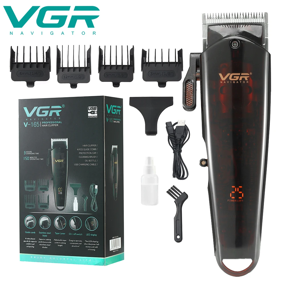VGR Hair Clipper Professional Electric Electric Hair Trimmer Clippers  USB Rechargeable Hair Clipper Men Haircut Barber V-165