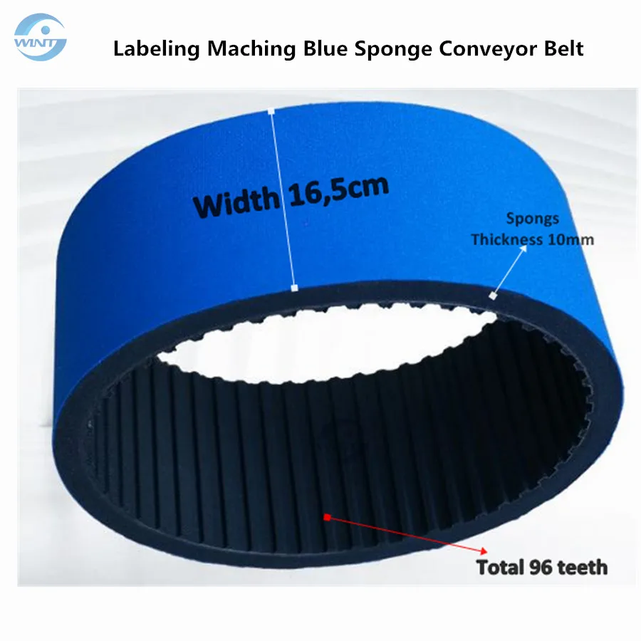 Blue Sponge Conveyor Belt Of Automatic Labeling Machine Spare Parts Of Labeler Stickers 96 Teeth 165mm Width Distance 9.525mm