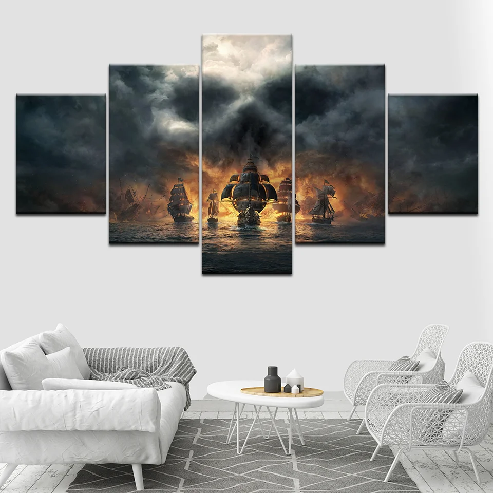 Canvas Painting 5 Pieces Pirates of the Caribbean Movie Wall Art Pictures Modular Wallpapers Poster Print for Living Room Decor