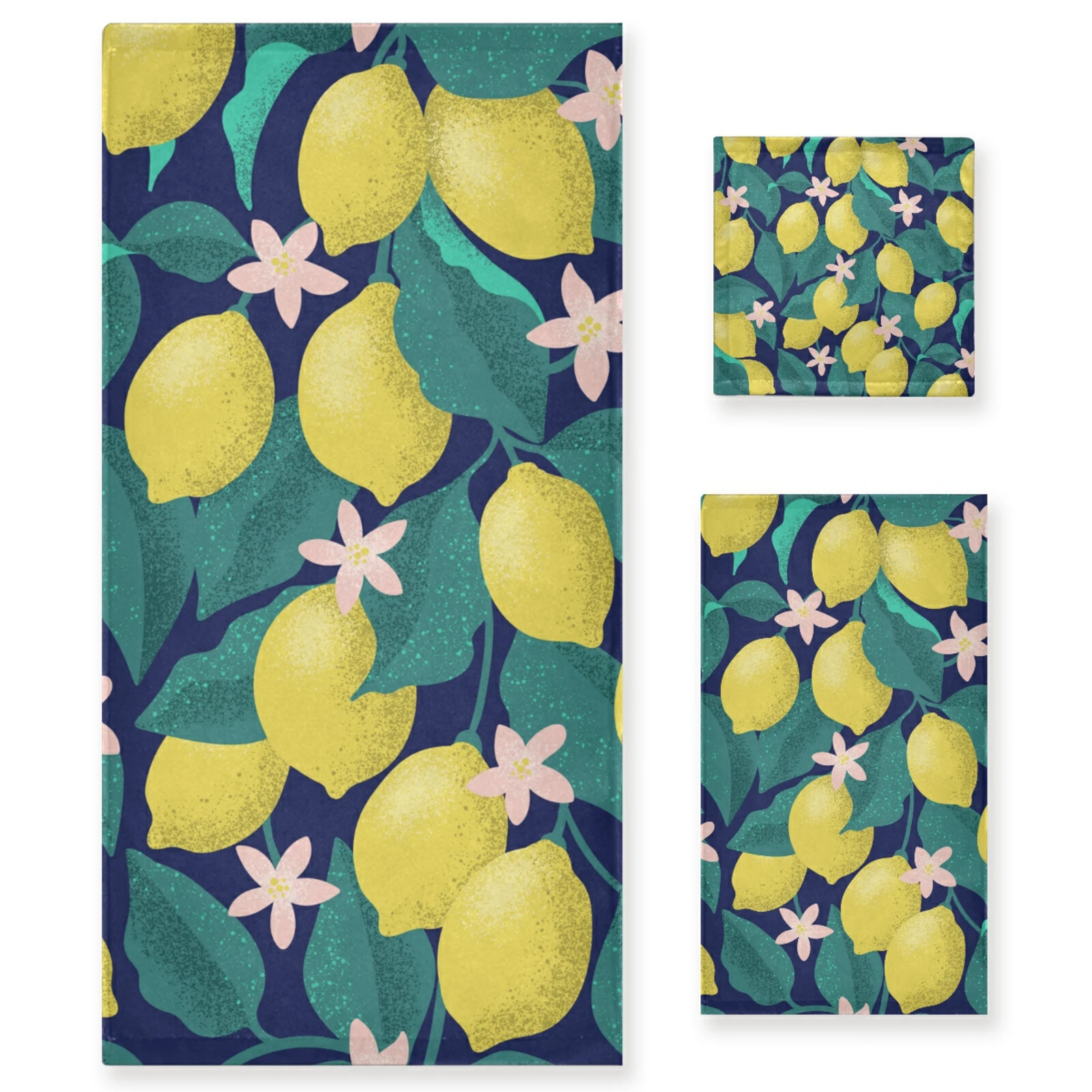 New Lemon Print 3 Pieces Set Towels 1 Bath Towel 1 Washcloth 1Hand Towel Bathroom Set Soft Absorbent For Home Hotel Gym Swim