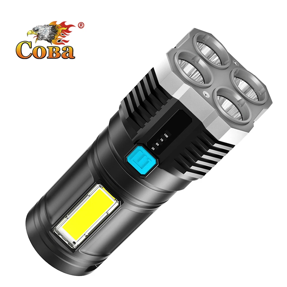 

Coba New Style 4LED Flashlight Mini Portable Lamp with Built-in 1200Ma 18650 Battery USB Rechargeable COB LED Flashlight Camping