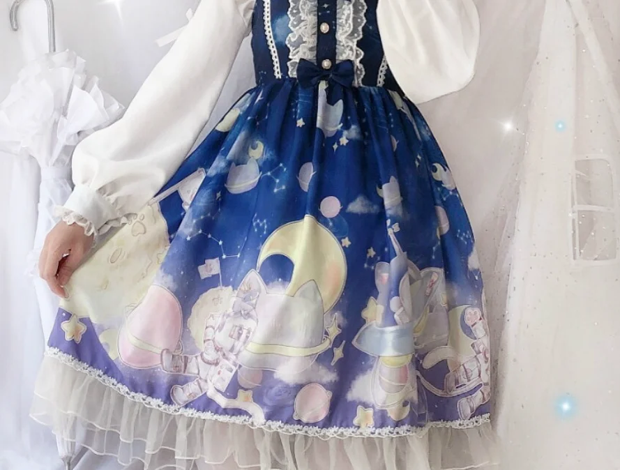 Lolita kleid vintage falbala bowknot nette druck hohe taille prinzessin viktorianischen strap kleid kawaii mädchen gothic lolita cos loli