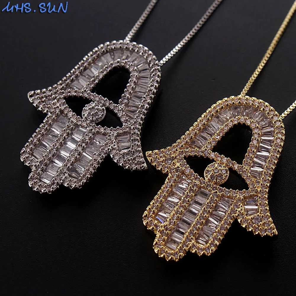 MHS.SUN 1PC Fashion Cubic Jewelry With Evil Eye of Horus AAA Zircon Hands Pendant Necklace Chain Choker For Women/Men Gift