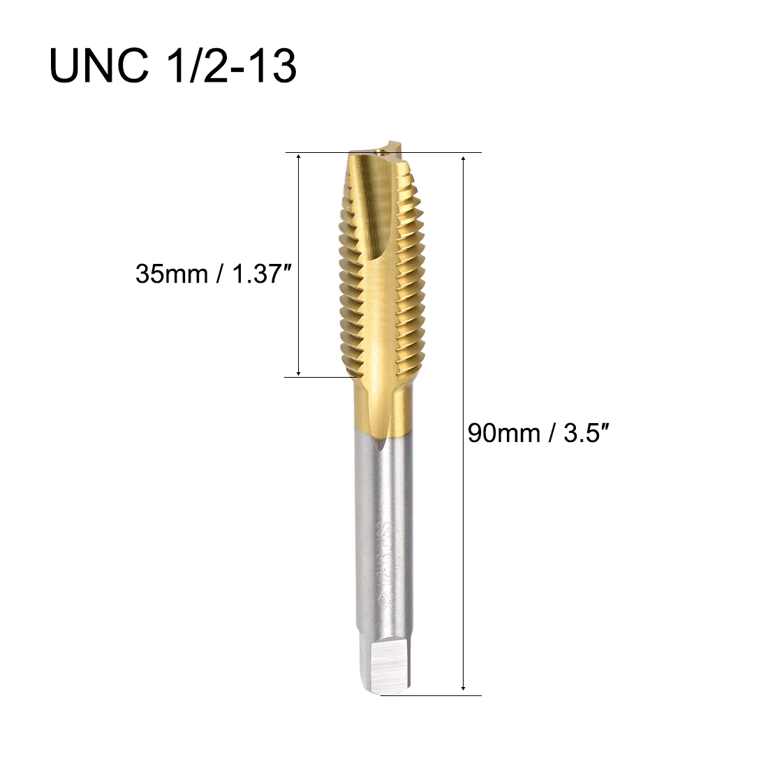 uxcell Machine Tap 1/2-13 UNC Thread Pitch 3 Flutes Titanium Plating HSS 2pcs