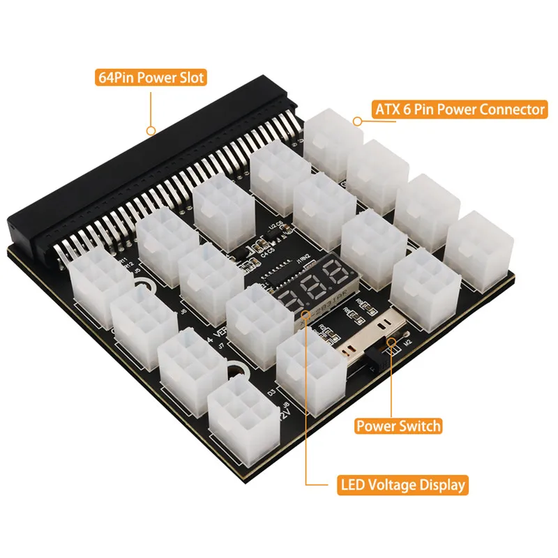Angitu 17 * 6pin Breakout Board 64Pin Server Converter LED Display untuk HP 1200W 750W PSU GPU B T C