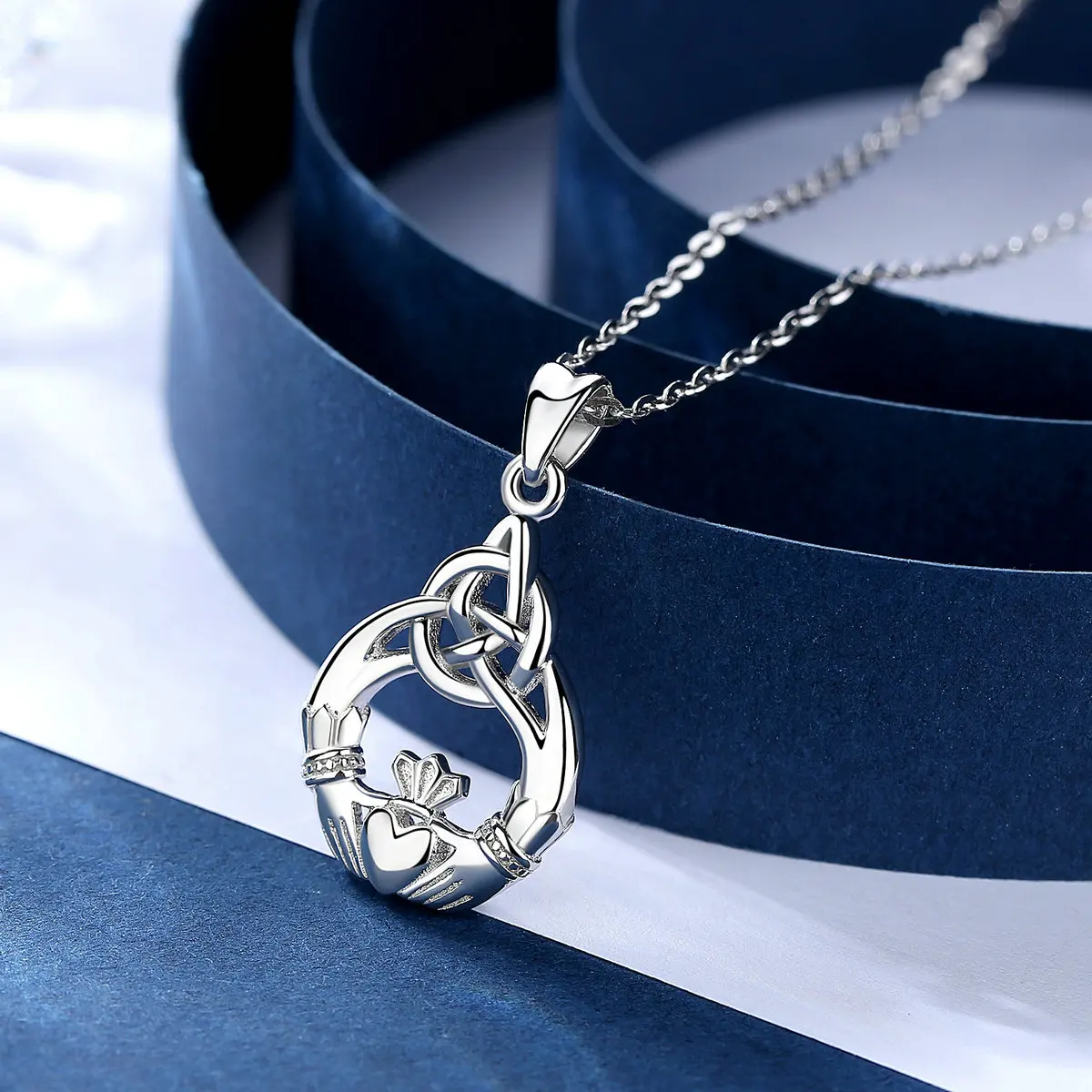 Eudora 100% 925 Sterling Silver Necklace Celtics Knot Claddagh Pendant Charm Necklaces Women Fashion Jewelry Surprise Gift D189