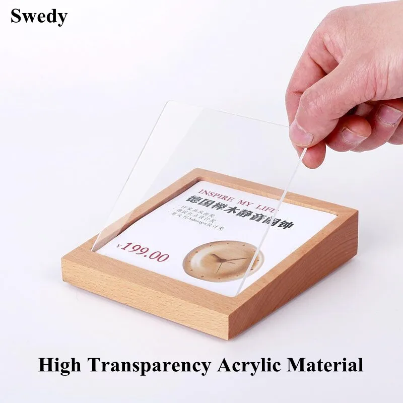 3 Pieces 90X54MM Table Acrylic Sign Holder Display Stand Ad Photo Picture Frame Wood Menu Paper Holder Price Label Card Tags