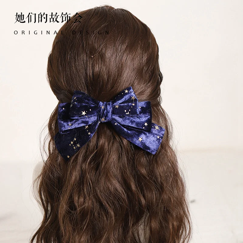 lolita Big Bow Headdress Hairpin Star Velvet Hair Accessories Temperament Pairtail Net Red 2020 New Flocking Hairpin