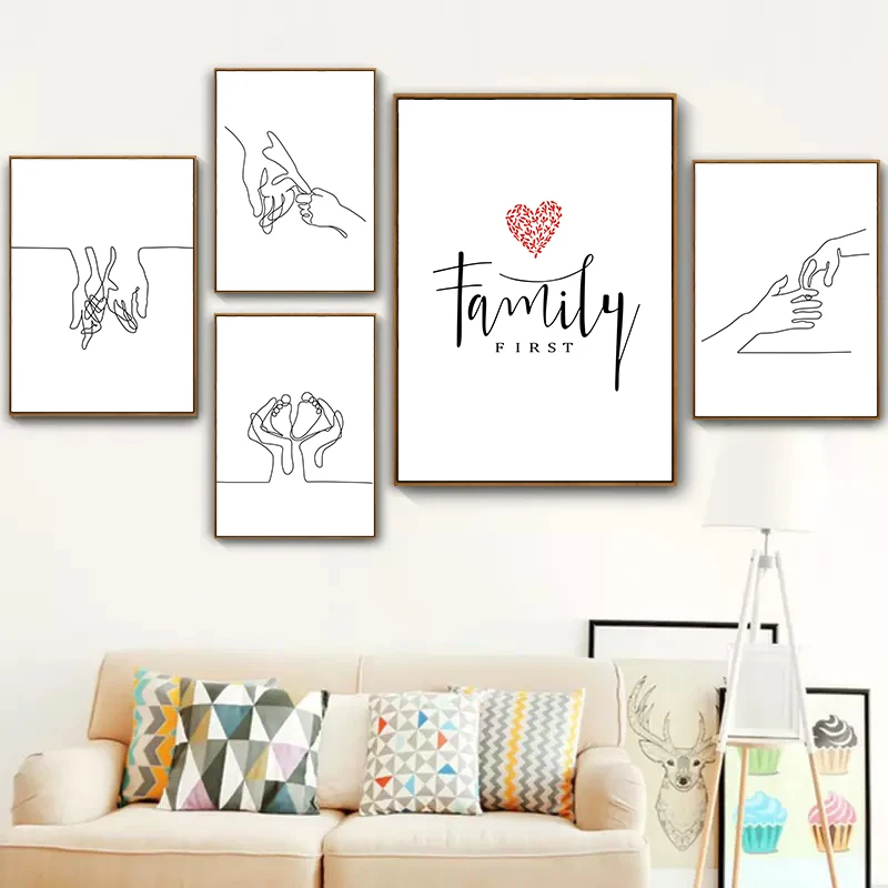 

Happy Family Hand Drawn Lines Love Art Posters and Prints Canvas Painting Wall Art Pictures for Kids Baby Living Room Decoration