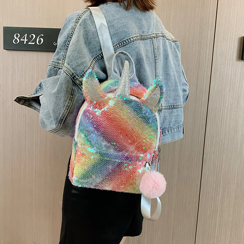 Stylish Unicorn Sequins Backpack Fashion Portable Shoulder Bag School Storage Bag Colourful Shining Backpack for Girls