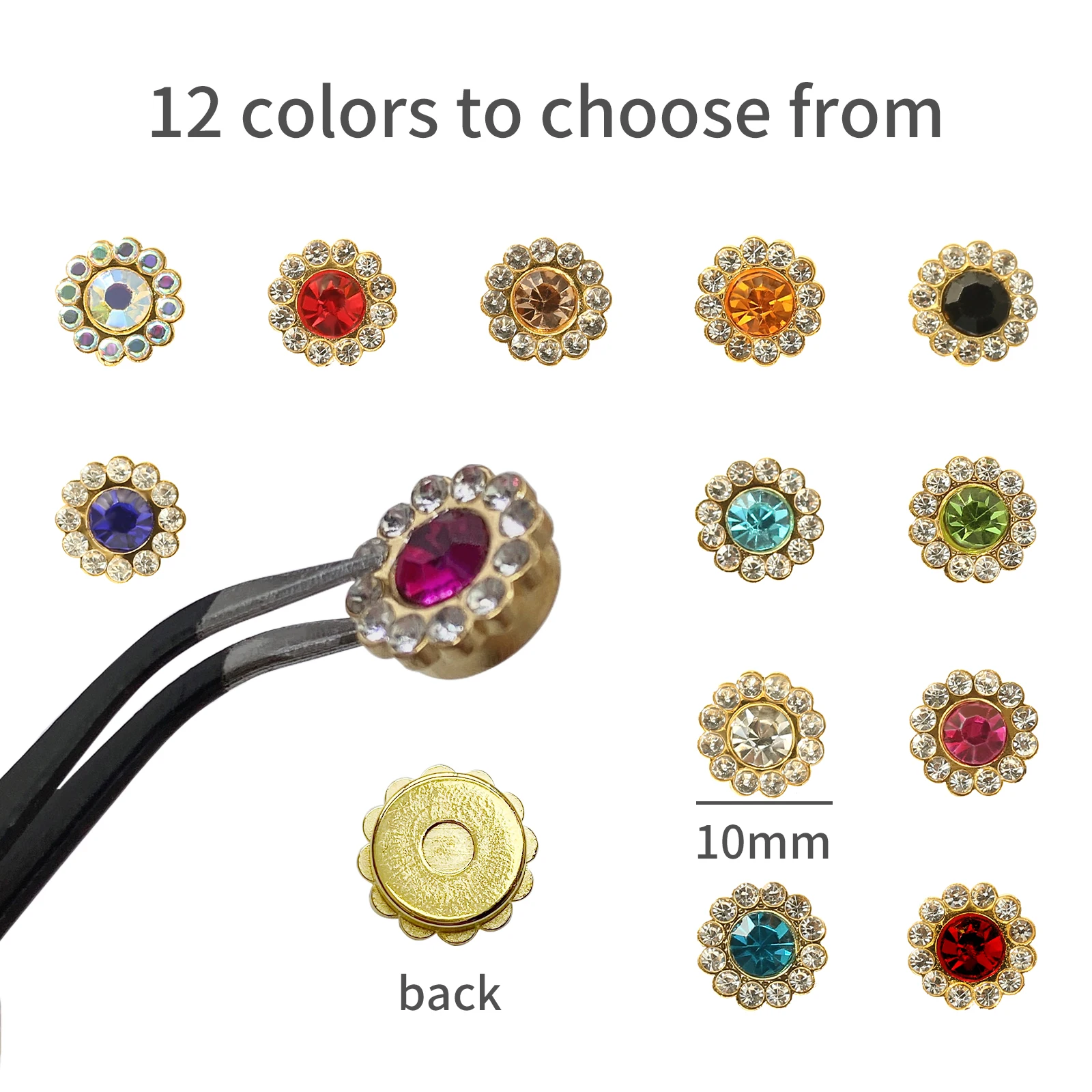 Rivetto di Base in plastica dorata con strass a forma di fiore multicolore su strass borse fai da te accessorio per abbigliamento