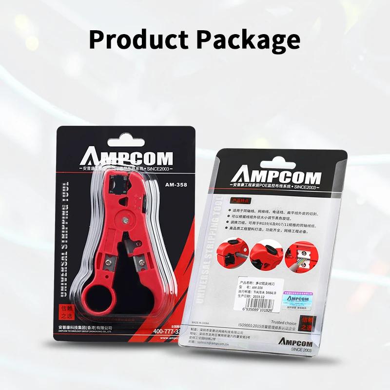 AMPCOM All-In-One Stripping Tool Cable Wire Stripper Compression Tool Coaxial Cable Stripper, Round Cable ,Cutter and Flat Cable