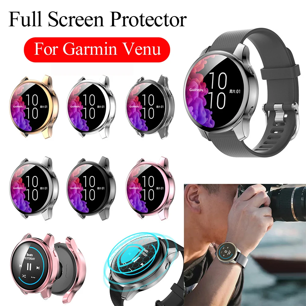 Funda protectora para reloj inteligente Garmin Venu, Protector de pantalla de cubierta completa de TPU galvanizado