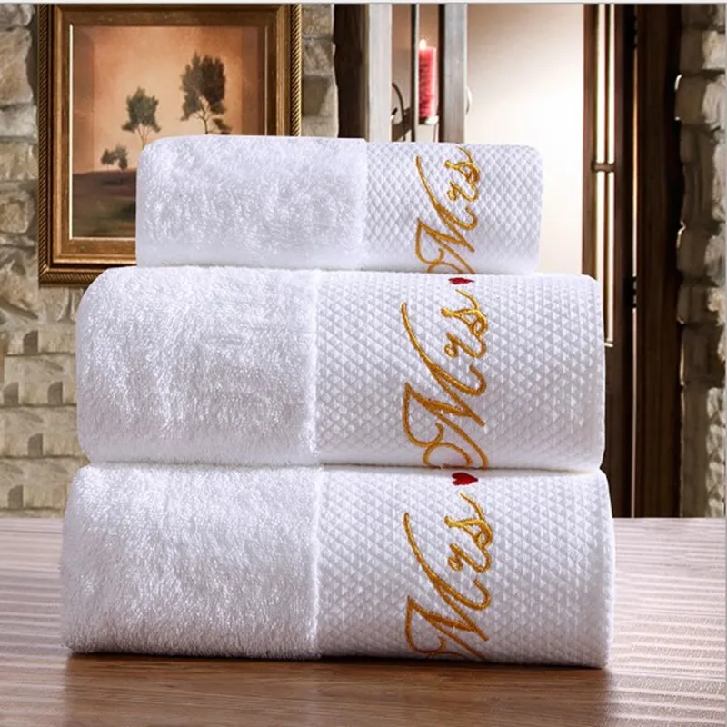 3pcs Set Asciugamano Bianco 100% Cotone Pakistan Cinque Star Hotel Casa Toalla Lettera Ricamato Adulti Coppia Regalo Viso Vasca Da Bagno panno per