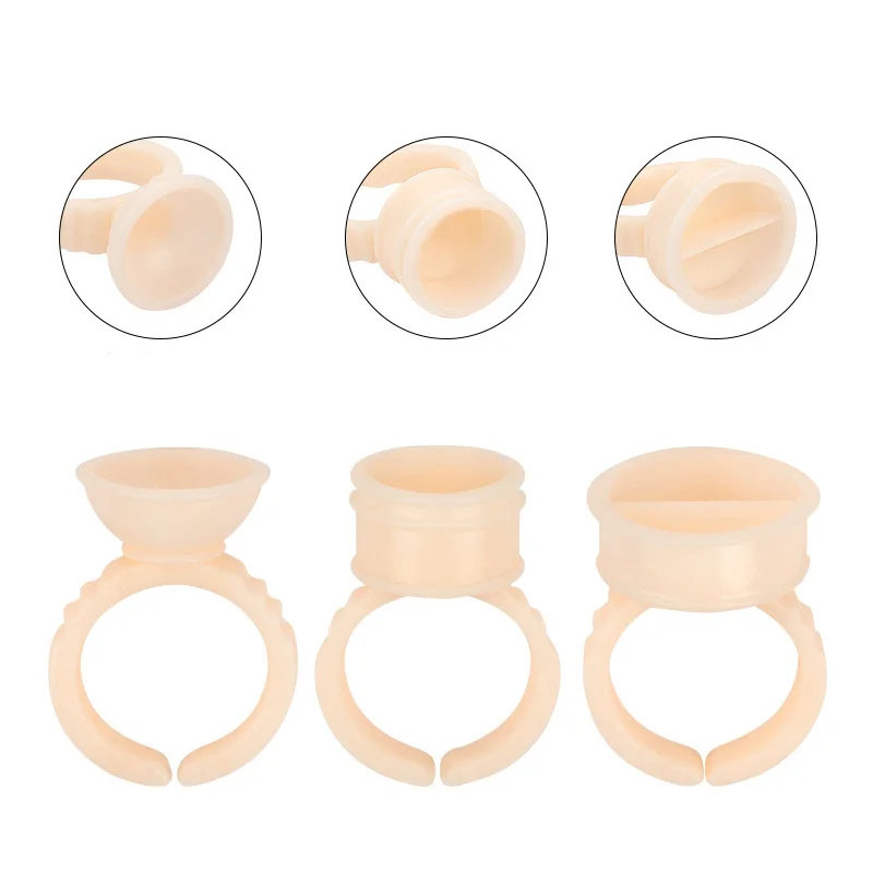 Anneau de colle à cils en silicone, 100 pièces, tasse porte-extension de cils, conteneur de colle, pigment de tatouage, trousse à outils de maquillage pour femmes