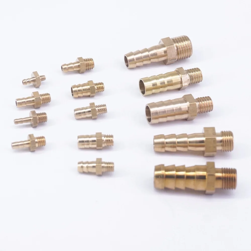 LOT 5 Hose Barb I/D 2.5mm 3mm 4mm 5mm 6mm 8mm 10mm x Metric M5 M6 M8 M10 M12 Male Thread Brass Splicer Coupler Connector Fitting