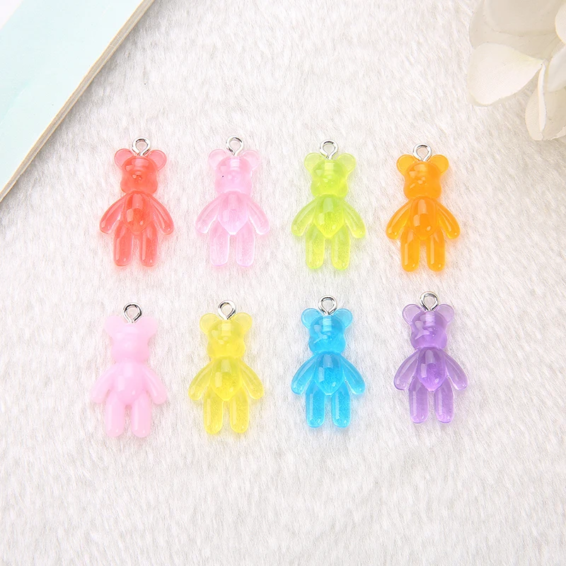 20Pcs 15*24MM  Mini Violent Bear  Charms Glitter Flatback Resin Craft Jewlery Findings For  Necklace Pendant Keychain Diy Making