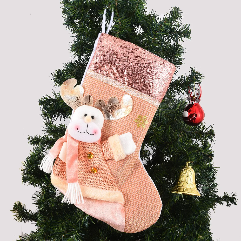 Pink Series Large Christmas Stocking Fireplace Decor Socks Gift Bags Candy Holder Christmas Decor for Home Drop Ornament Pendant