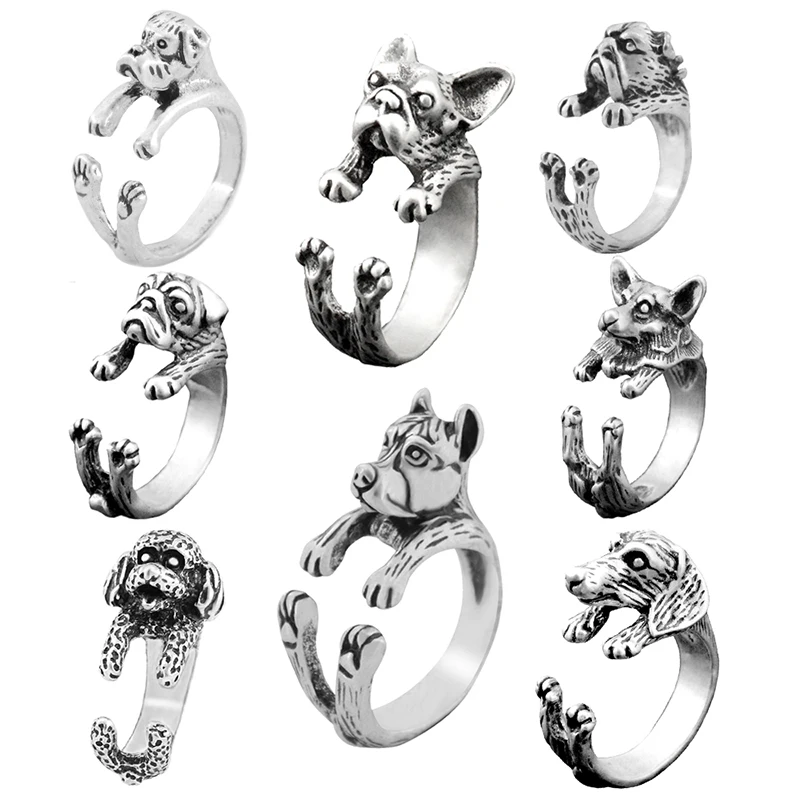 Retro Boho Pug&Boxer&Dachshund Dog Ring Men Punk Bulldog Anel Masculino Couple Rings For Women Jewelry Gifts For Pet Lovers Gift