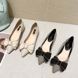 2022 Women Flats with Bow Black Shoes for Ladies Dressy Comfort Nude Shoes Spring Summer Size 31 32 33 44 45 46 Slipons Bowknot