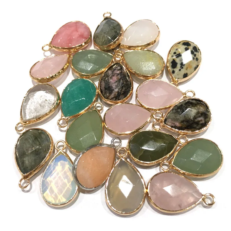 Natural Stone Pendant Water Drop Shape Faceted Mix Color Exquisite Charms For Jewelry Making DIY Bracelet Necklace Accessories