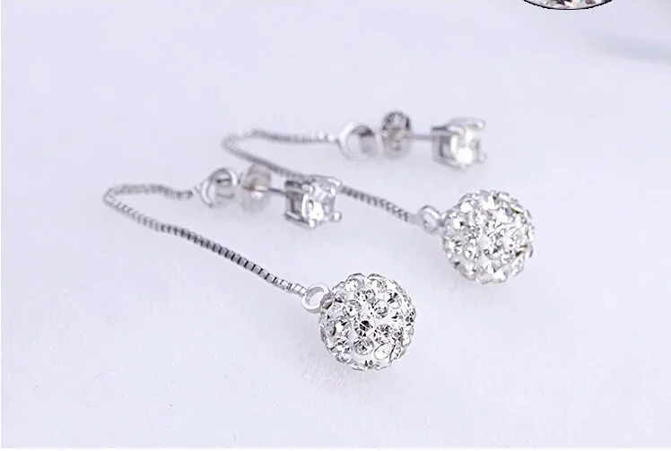 Wholesale Fine Jewelry New Design Rhinestone Crystal 925 Sterling Silver Long Drop Earrings for Women Girls Gift