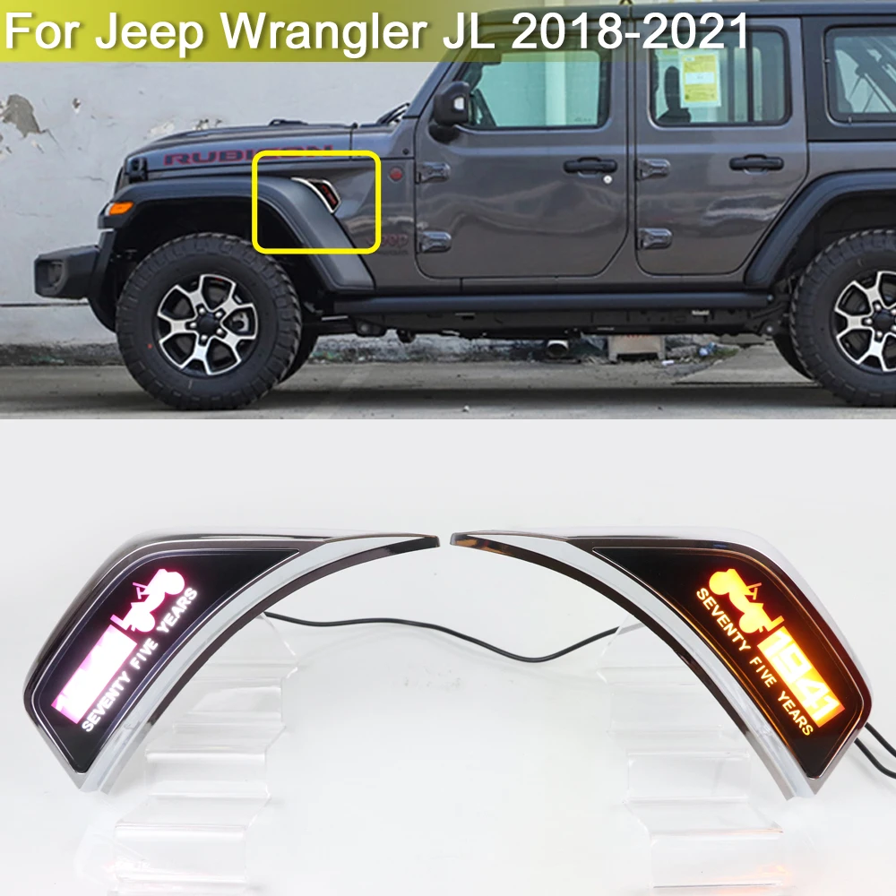 2-In-1 LED Side Fender Marker Lamp For Jeep Wrangler JL 2018 2019 2020 2021 Amber Turn Signal Light White Running Position Light