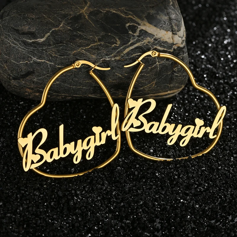 

365, персонализированные серьги с именем в форме сердца, серьги из нержавеющей стали на заказ, серьги с буквами для женщин и девочек, свадебные украшения, Рождественский подарок